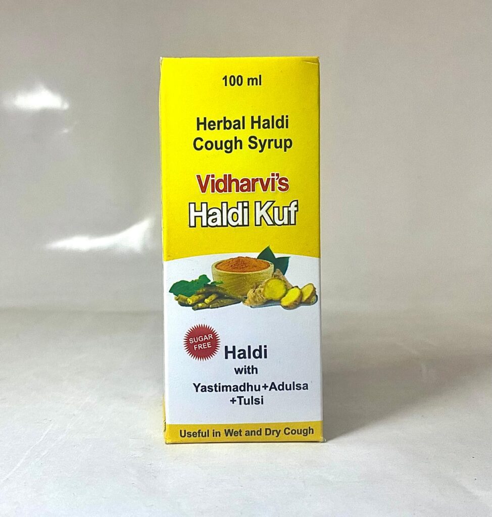 Vidharvi's Haldi Kuf Ayurvedic Cough Syrup (100ml) – Herbal Relief for Wet and Dry Cough || With Haldi, Yashtimadhu, Adulsa, and Tulsi || Safe & Effective for Sore Throat and Throat Irritation –